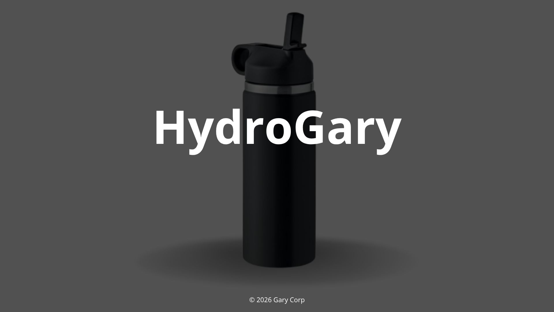 Gourde HydroGary noire présentée sur fond gris.